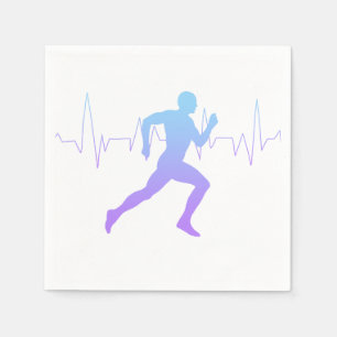Man Running Silhouette Gradient & Heartbeat Line Napkin