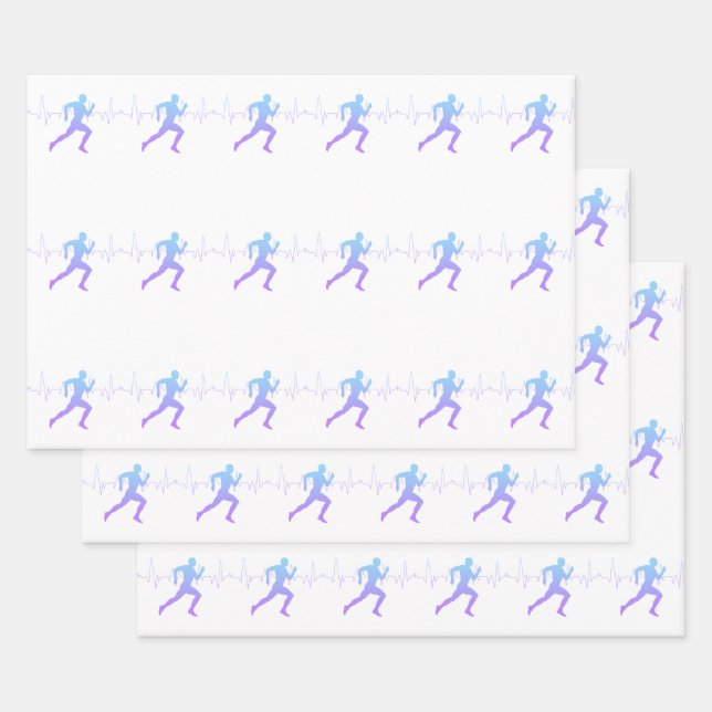Man Running Silhouette Gradient & Heartbeat Line Wrapping Paper Sheet (Set)