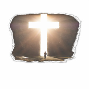 Man Running To Glowing Christian Cross of Jesus