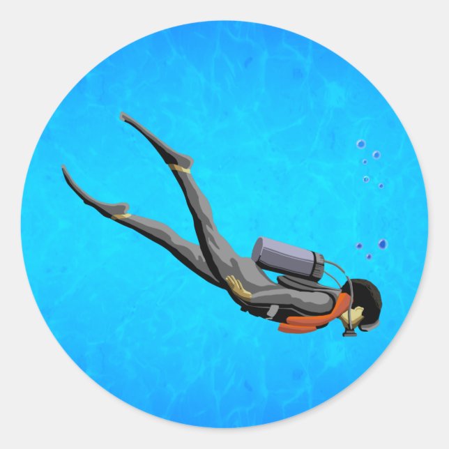 Man SCUBA Diving Classic Round Sticker (Front)