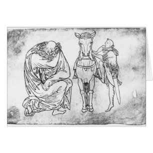 Man seated, Knight mounting his horse