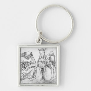Man seated, Knight mounting his horse Key Ring