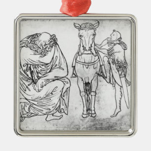 Man seated, Knight mounting his horse Metal Tree Decoration