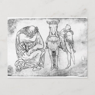 Man seated, Knight mounting his horse Postcard