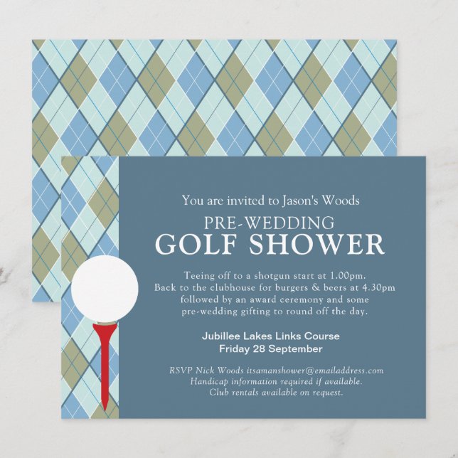 Man shower Golf day pre-wedding event Invitation (Front/Back)
