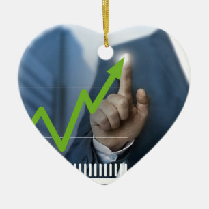 Man showing stock price touchscreen concept ceramic tree decoration