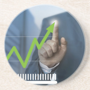 Man showing stock price touchscreen concept coaster