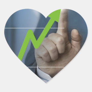 Man showing stock price touchscreen concept heart sticker