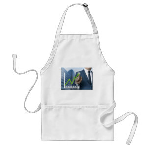 Man showing stock price touchscreen concept standard apron