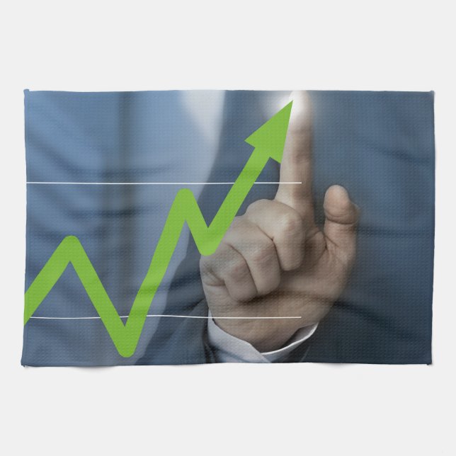 Man showing stock price touchscreen concept tea towel (Horizontal)