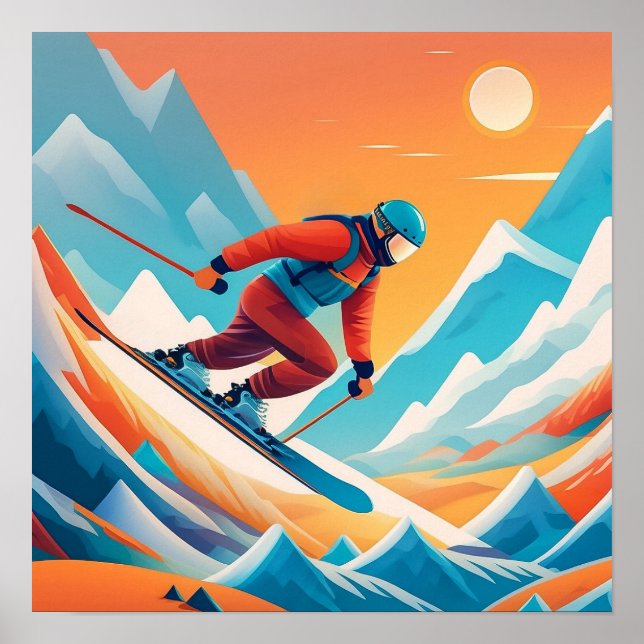Man Skiing Down A Mountain - Art Print (Front)