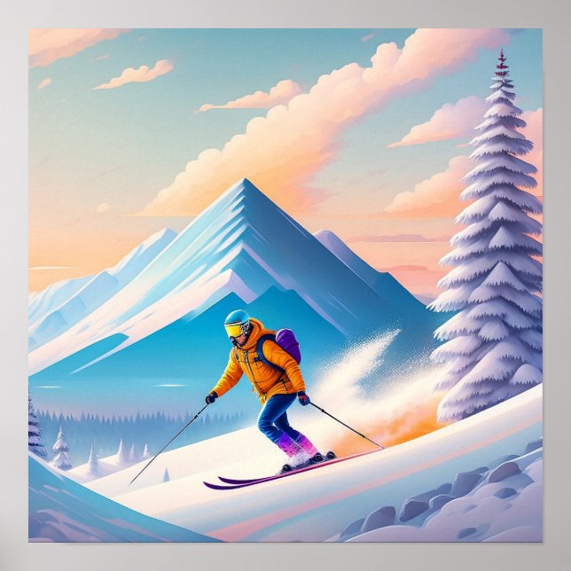 Man Skiing Down A Mountain - Art Print (Front)