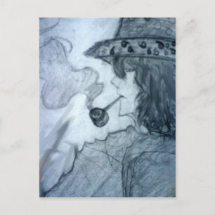 man smoking pipe manga anime postcard