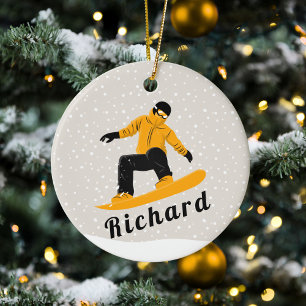 Man Snowboarding Custom Name Extreme Winter Sport Ceramic Tree Decoration