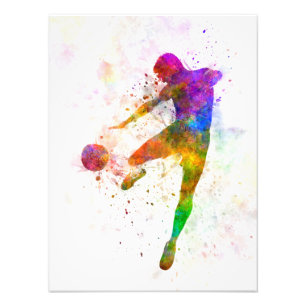 man soccer football player flying kicking photo print