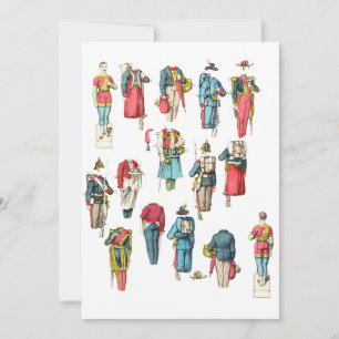 man soldier miniature paper doll set holiday card