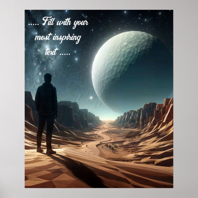 Man standing in the desert looking at full moon poster (Front)