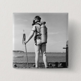 Man Standing on Pier 15 Cm Square Badge