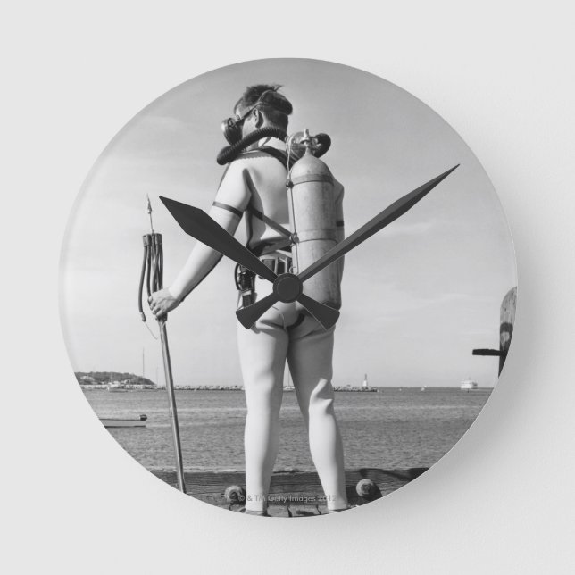 Man Standing on Pier Round Clock (Front)