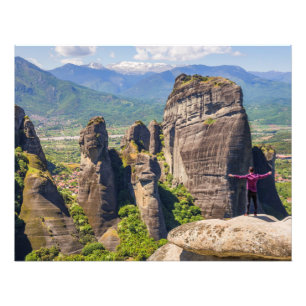 Man standing on the top of mountain photo print