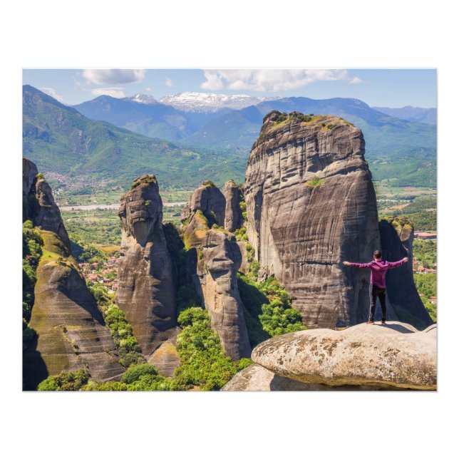 Man standing on the top of mountain photo print (Front)