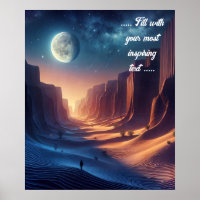 Man staring at the full moon in the desert