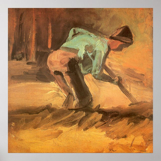 Man Stooping with Stick or Spade, Vincent van Gogh Poster (Front)
