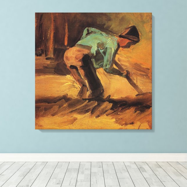 Man Stooping with Stick, Spade by Vincent van Gogh Canvas Print (Insitu(Wood Floor))