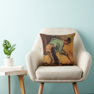 Man Stooping with Stick, Spade by Vincent van Gogh Cushion