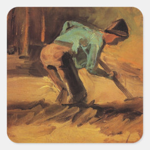 Man Stooping with Stick, Spade by Vincent van Gogh Square Sticker