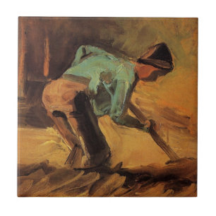 Man Stooping with Stick, Spade by Vincent van Gogh Tile