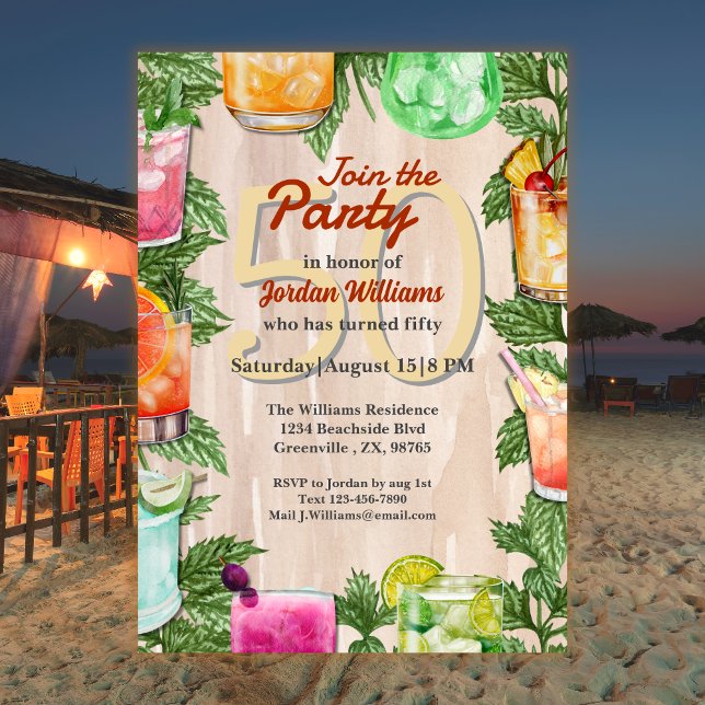 Man Summer Backyard Cocktail 50th Birthday Party  Invitation (Creator Uploaded)