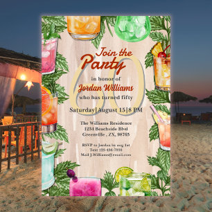 Man Summer Backyard Cocktail 60th Birthday Party  Invitation