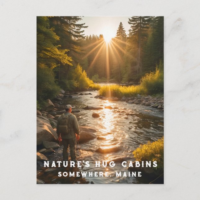 *~* Man Sun Fishing Stream Maine Peace AP49  Postcard (Front)