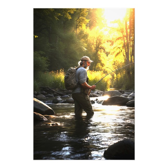 *~* Man Sun Fishing Stream Nature AP49 Photo Print (Front)