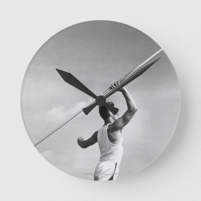 Man Throwing Javelin Round Clock (Front)