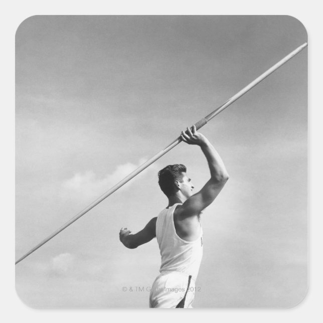 Man Throwing Javelin Square Sticker (Front)