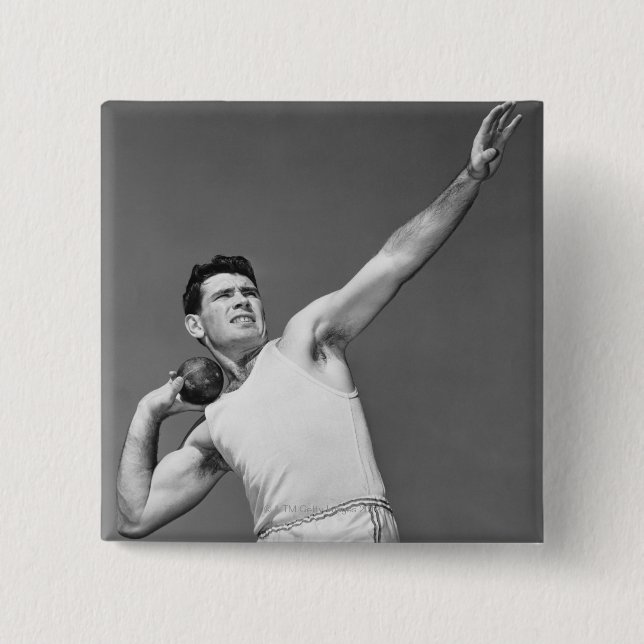 Man Throwing Shotput 15 Cm Square Badge (Front)