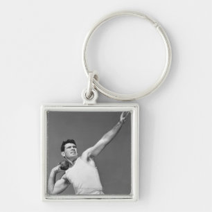 Man Throwing Shotput Key Ring