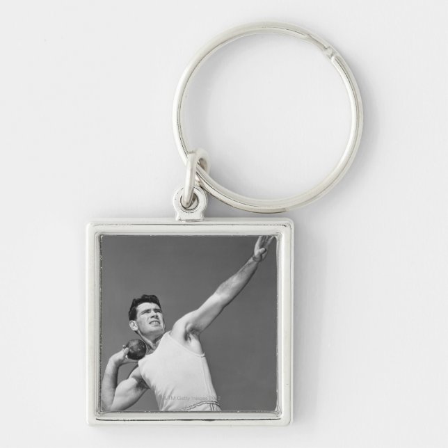Man Throwing Shotput Key Ring (Front)