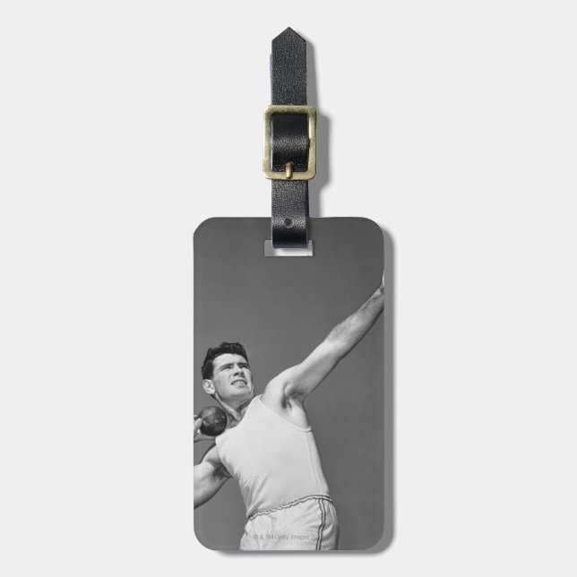 Man Throwing Shotput Luggage Tag (Front Vertical)