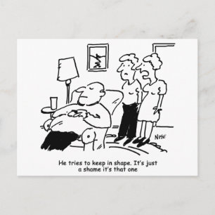 Man Tries to Keep in Shape. Funny Postcard