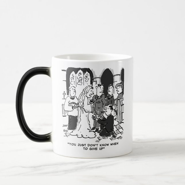 Man Tries to Propose at a Church Wedding - Funny Magic Mug (Left)