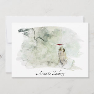 *~* Man Umbrella hills Japan RSVP QR AR27 Wedding Invitation