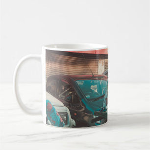 MAN VENDING APPLES NEAR PARKED CARS COFFEE MUG