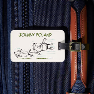 Man Walking a dog funny playful name Luggage Tag