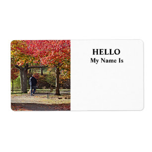 Man Walking Dog in Autumn Park