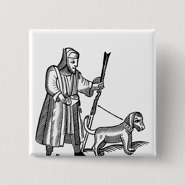 Man Walking his Dog 15 Cm Square Badge (Front)