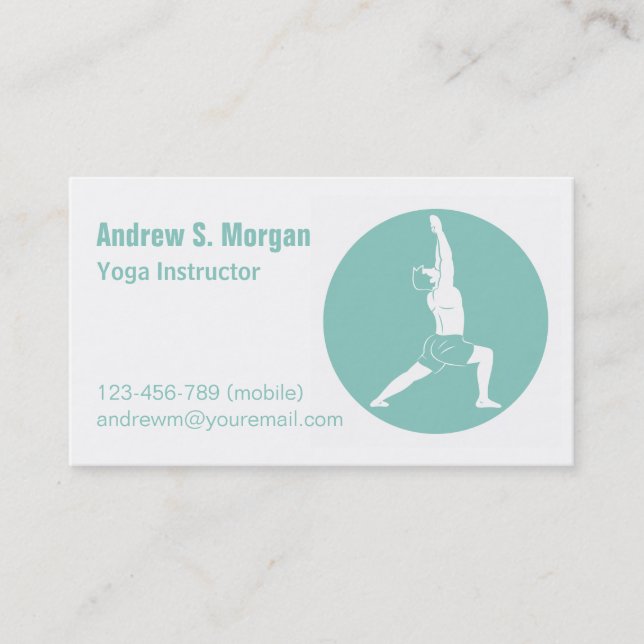 Man Warrior Pose Male Yoga Instructor Business Card (Front)