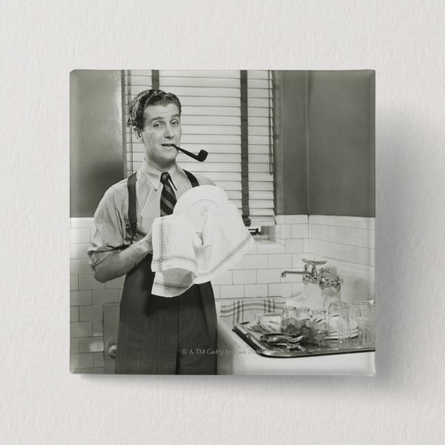 Man Washing Dishes 15 Cm Square Badge (Front)